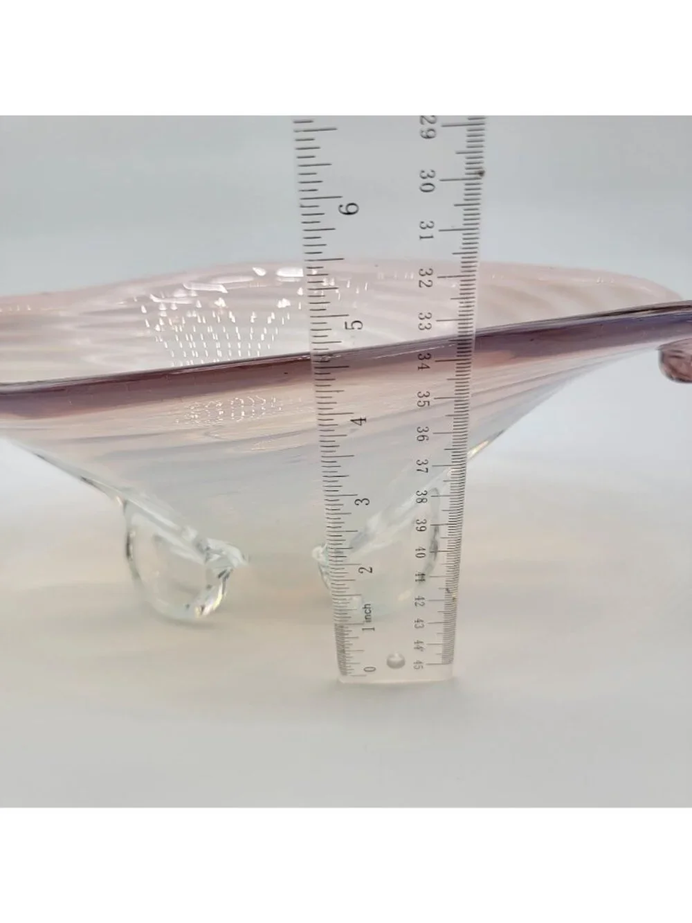 Large Cenedese Murano Glass Footed Console Bowl Pink Sommerso Swirl